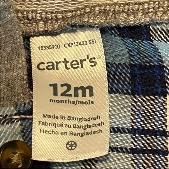 STYLE STAPLE! 💙 Carter's Baby Boy Blue Hooded Button Up Flannel Size 12 Months - Picture 4 of 4